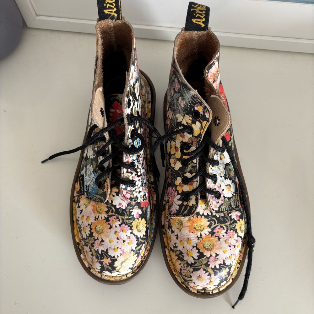 Dr. Martens Women's Floral Combat Boots - Black and Multicolor
